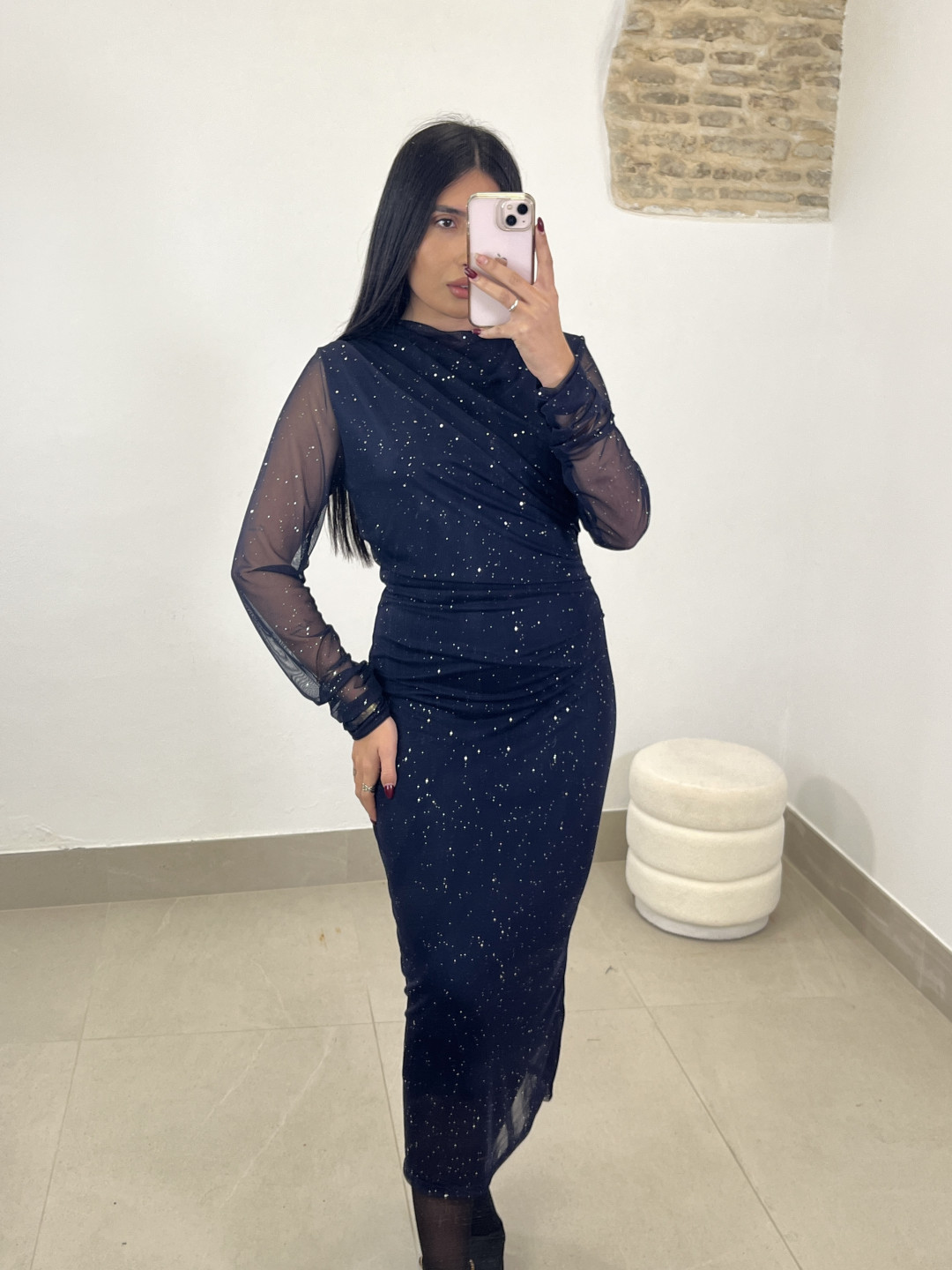 vestido largo tul destello azul