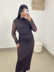 vestido largo tul destello marron