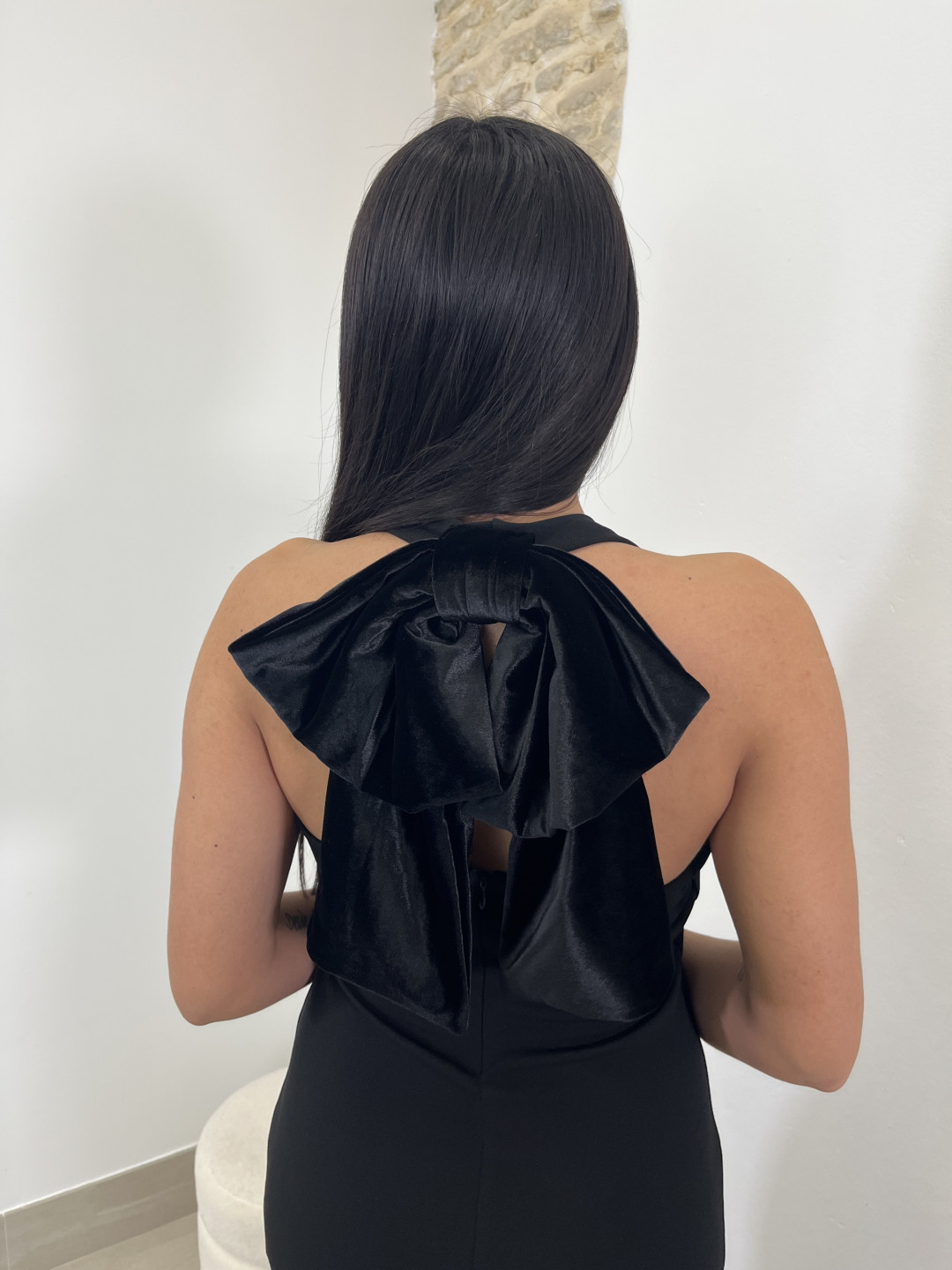 vestido espalda lazo negro