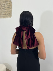 vestido espalda lazo tinto