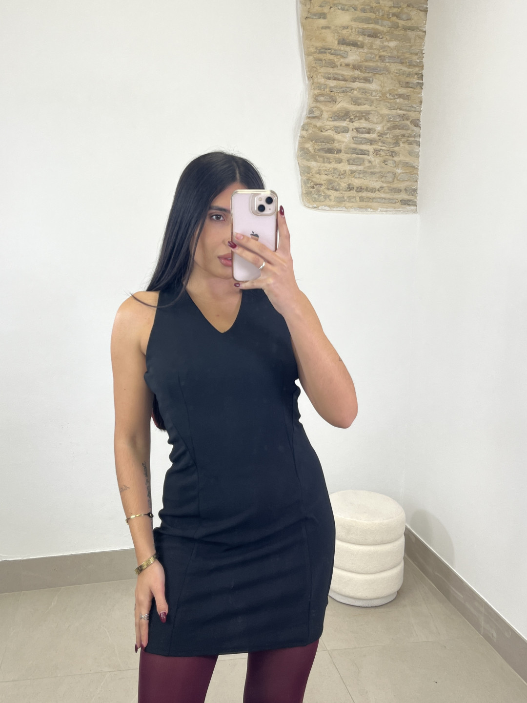 vestido espalda lazo tinto