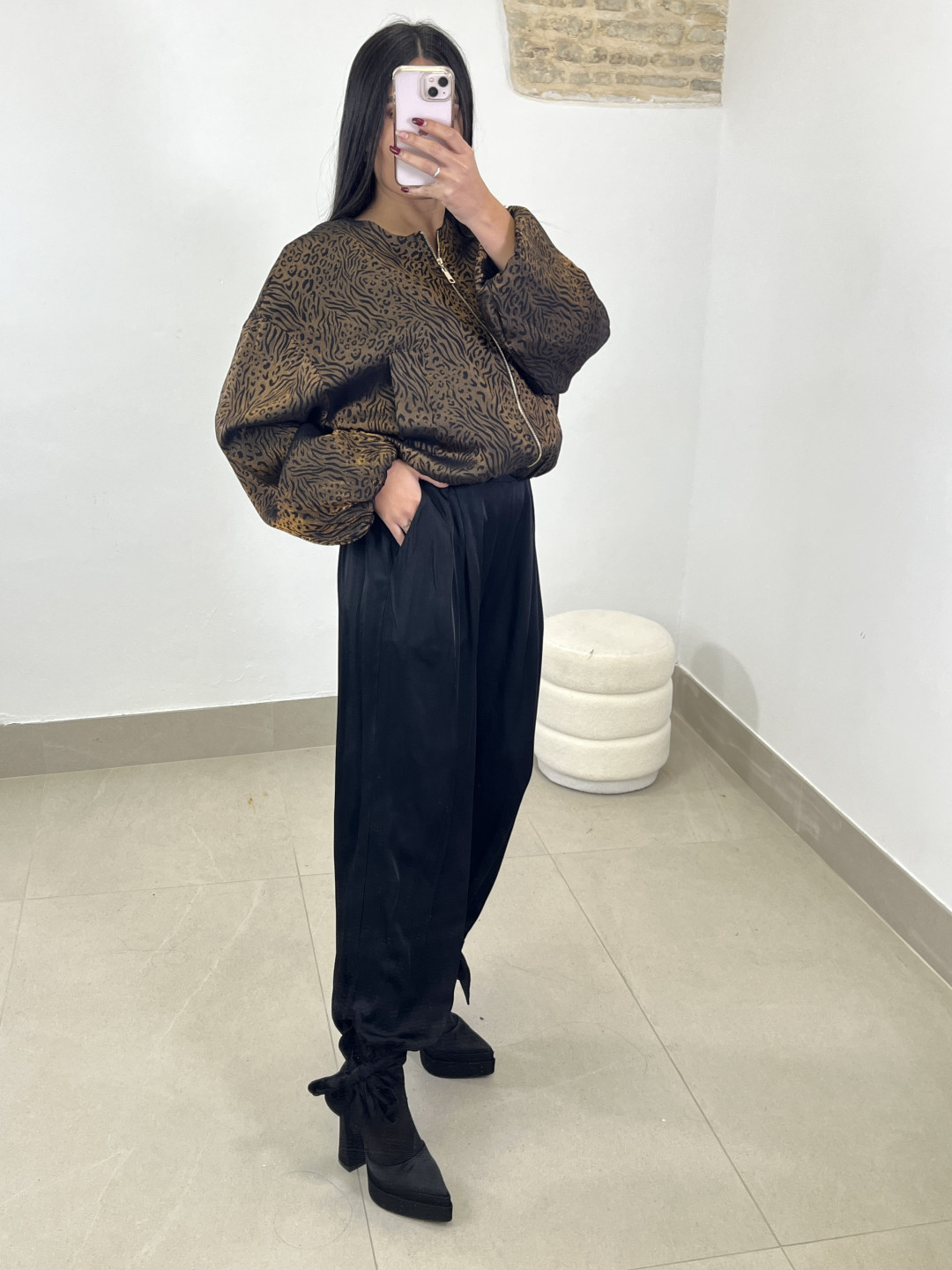 Pantalon boho detalle lazo negro