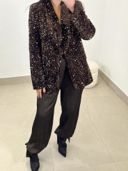 Pantalon boho detalle lazo marron