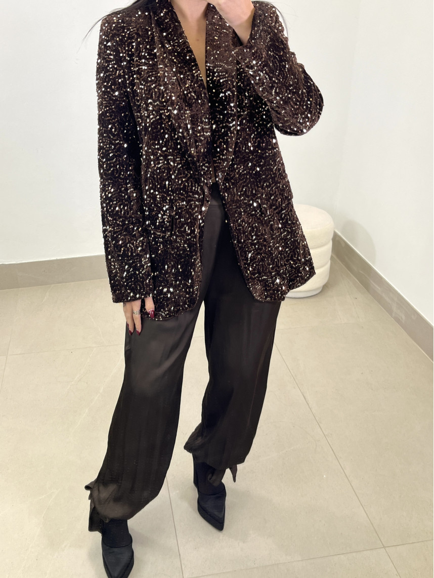 Pantalon boho detalle lazo marron