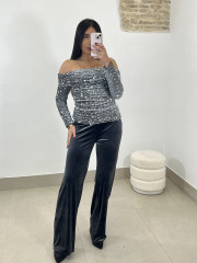 Top escote barco lentejuela plata