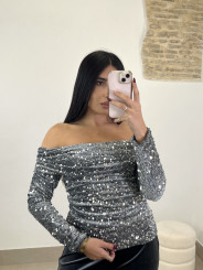 Top escote barco lentejuela plata