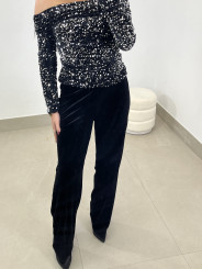 Top escote barco lentejuela negro