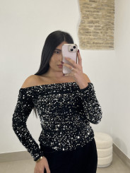 Top escote barco lentejuela negro