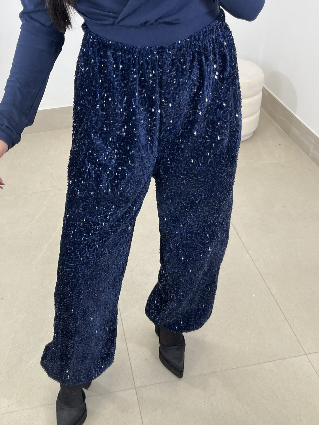 Pantalon boho lentejuela azul