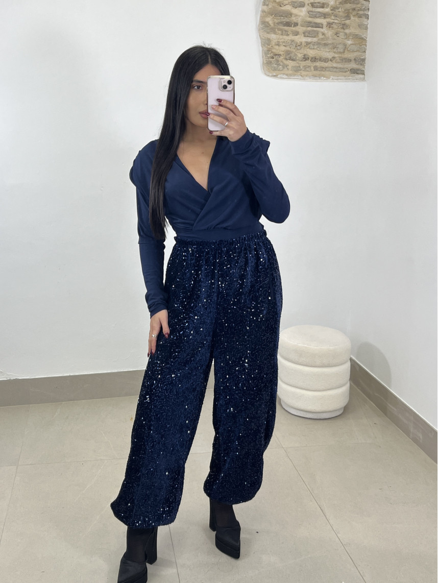 Pantalon boho lentejuela azul