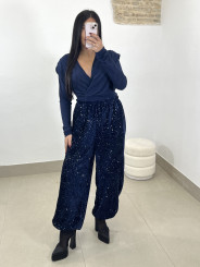 Pantalon boho lentejuela azul