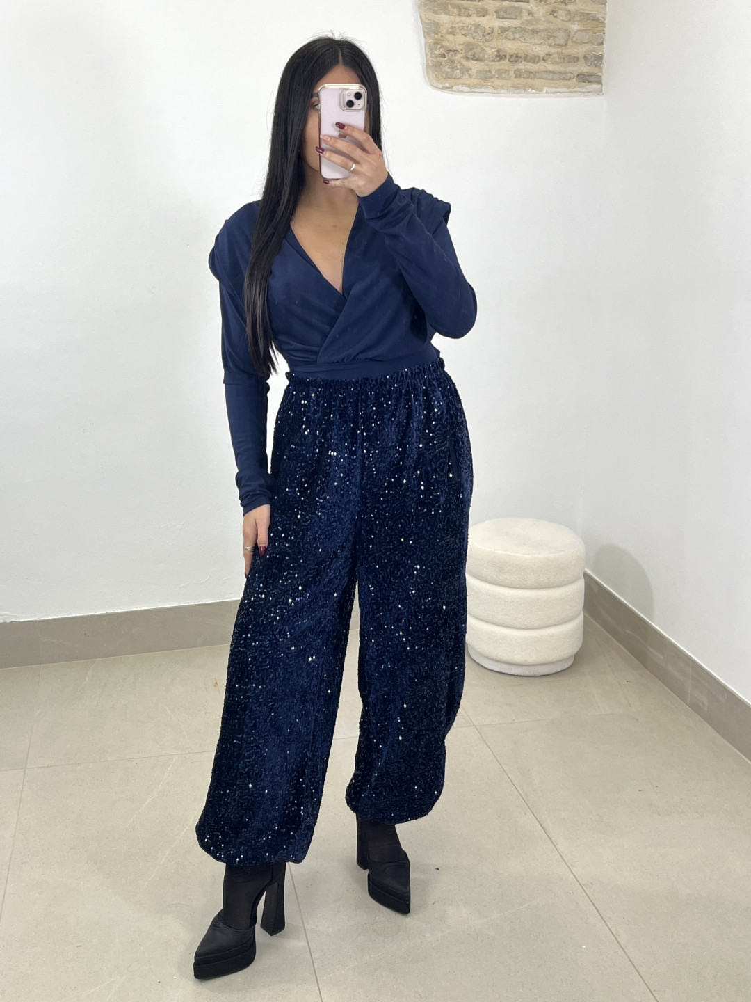 Pantalon boho lentejuela azul