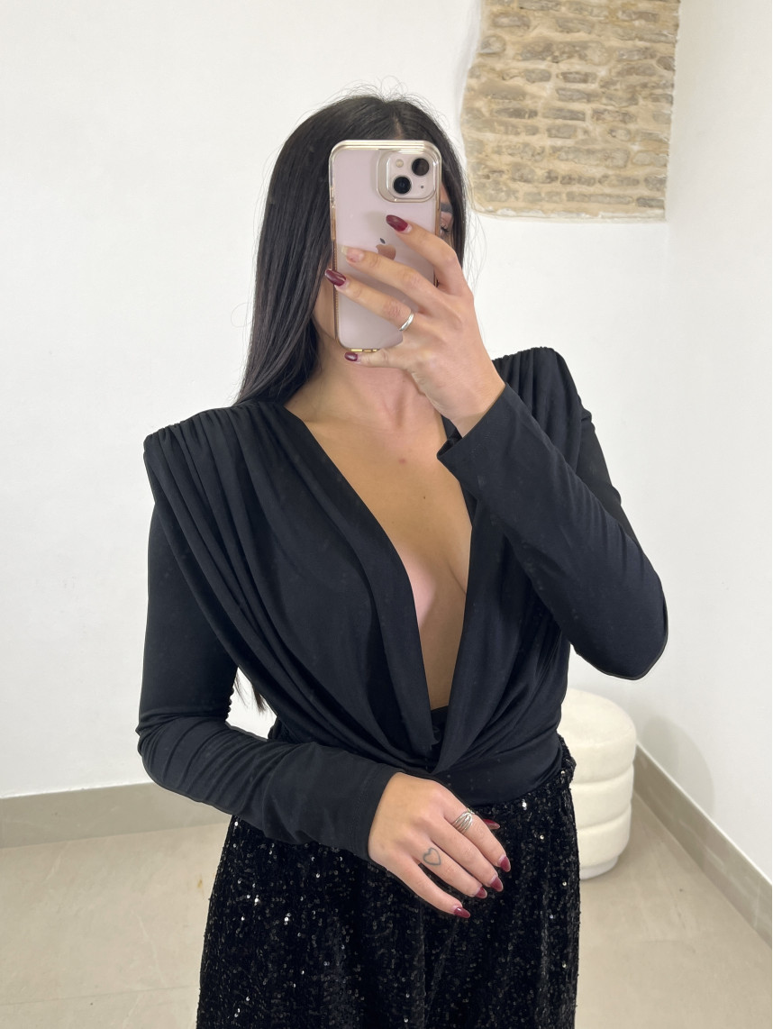 top escote drapeado celia negro