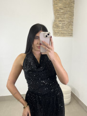 top cuello halter terciopelo lentejuela negro