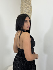 top cuello halter terciopelo lentejuela negro