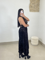 top cuello halter terciopelo lentejuela negro