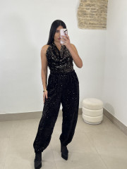 Pantalon boho lentejuela chocolate