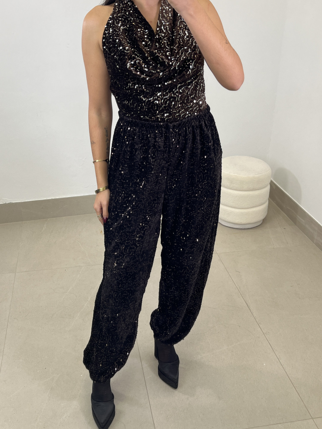 Pantalon boho lentejuela chocolate