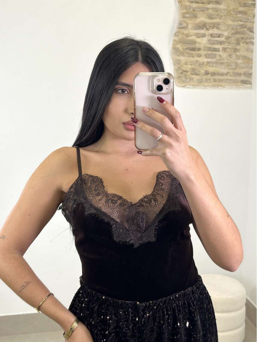 top lencero terciopelo marron