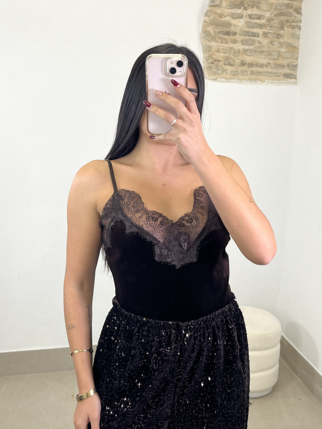 top lencero terciopelo marron