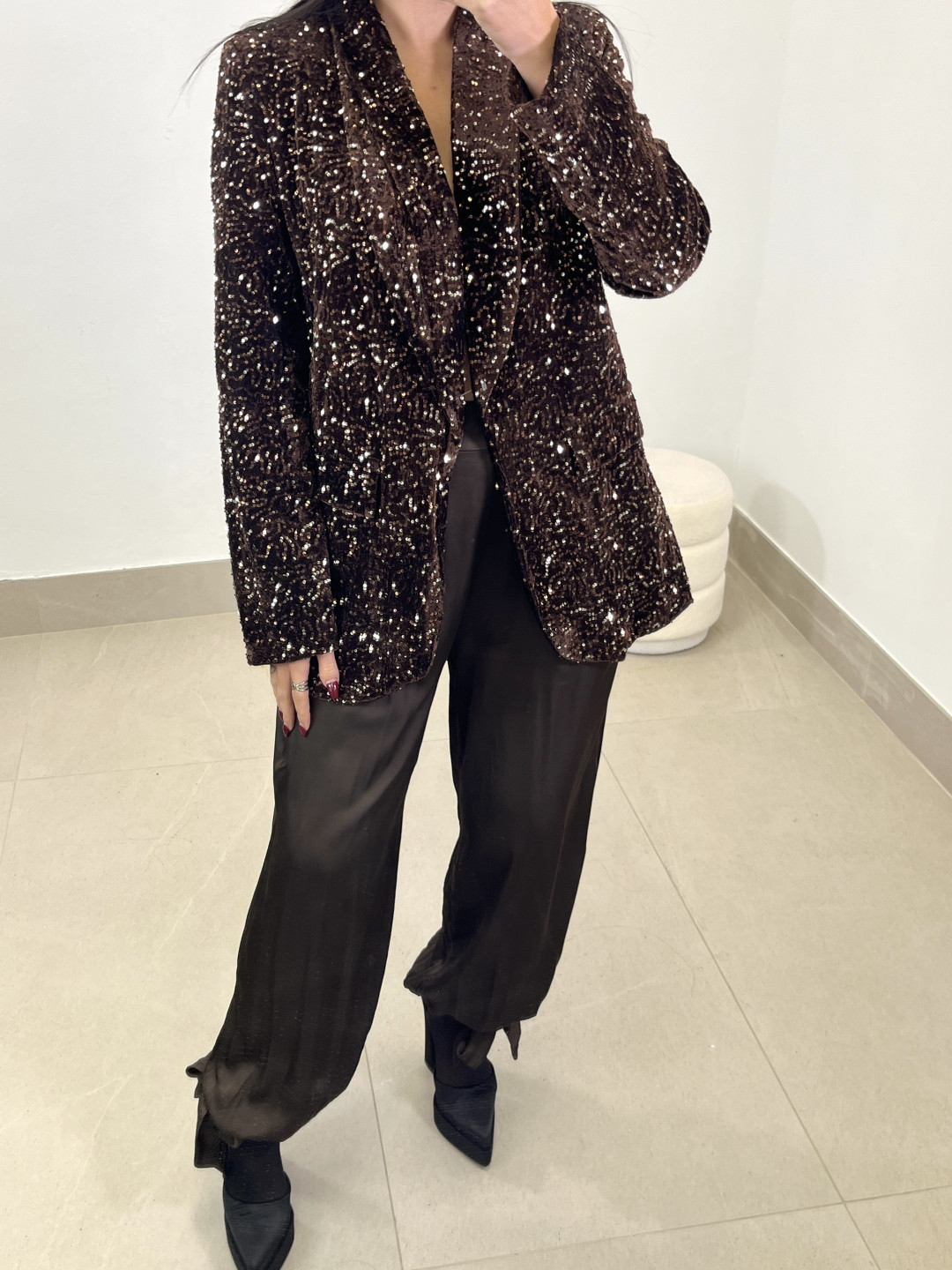 Blazer lentejuela terciopelo marron