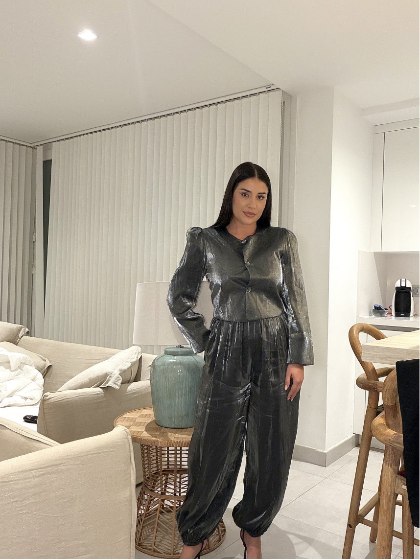 pantalon boho satinado gris