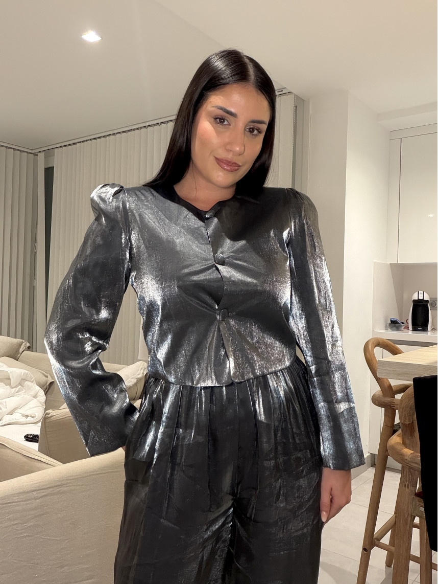 chaqueta manga abullonada gris