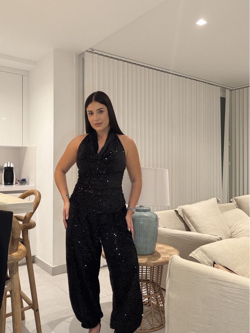 Pantalon boho lentejuela negro