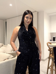 top cuello halter terciopelo lentejuela negro