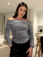 Top escote barco lentejuela plata