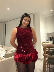 vestido globo lentejuela tinto