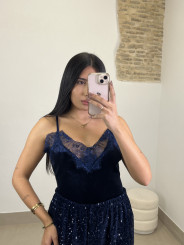 top lencero terciopelo azul