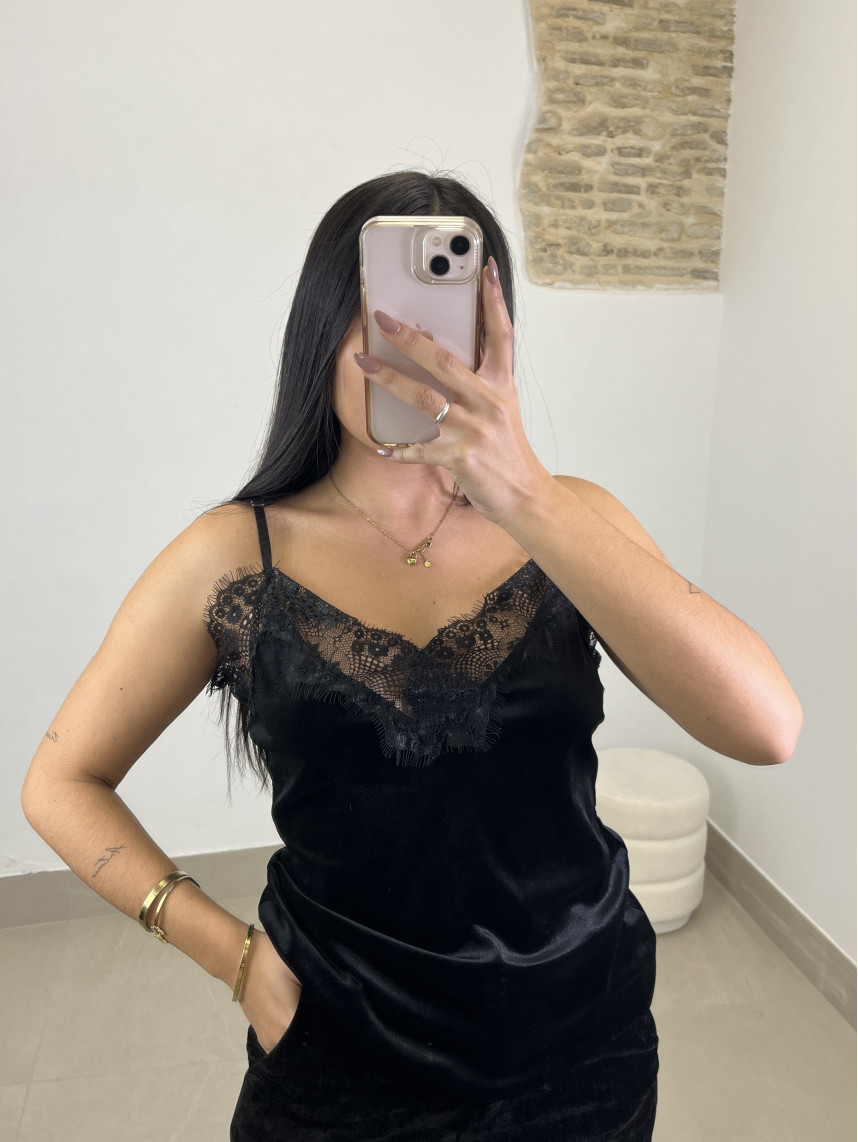 top lencero terciopelo negro