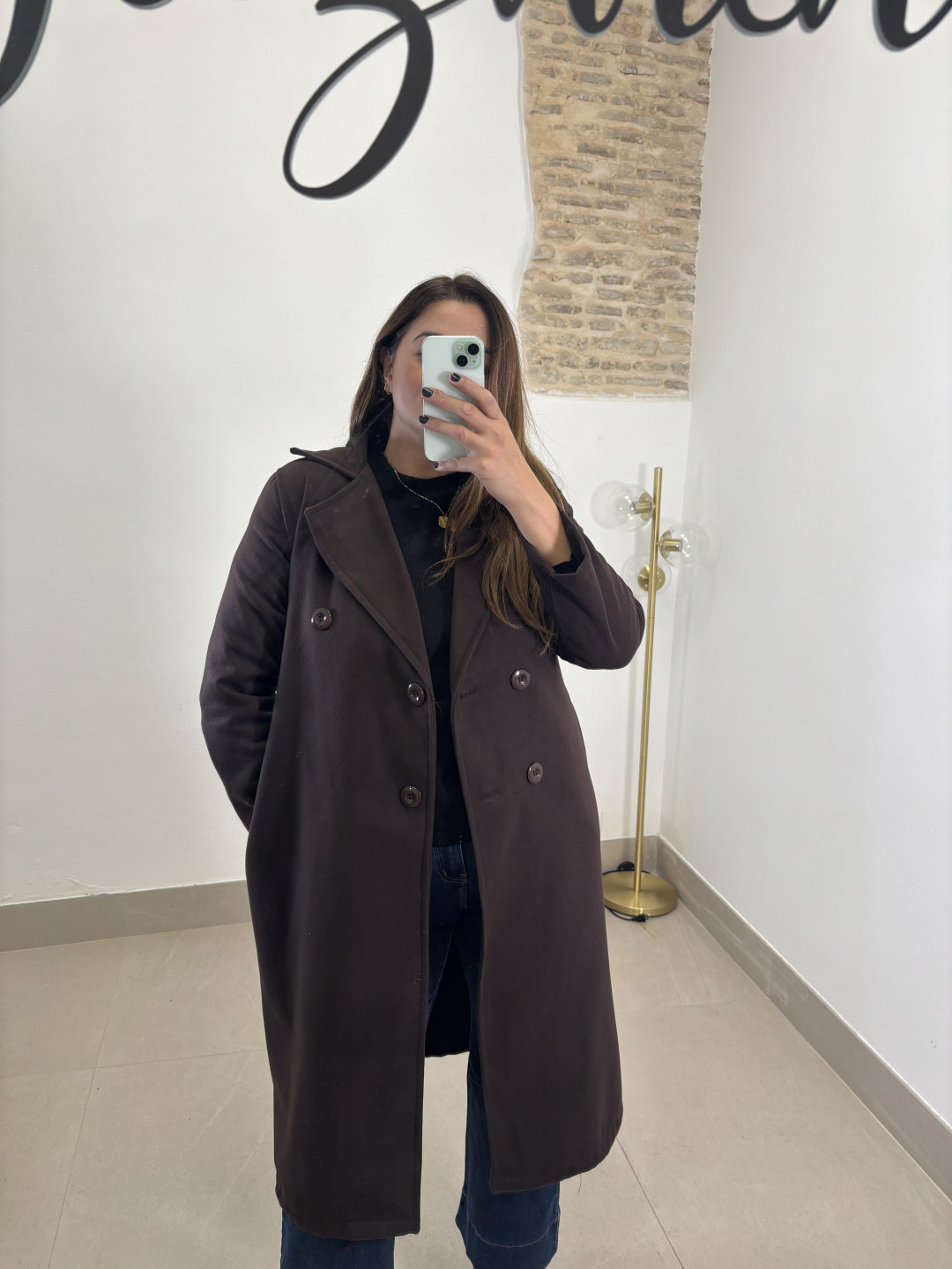 Abrigo paño botones marron