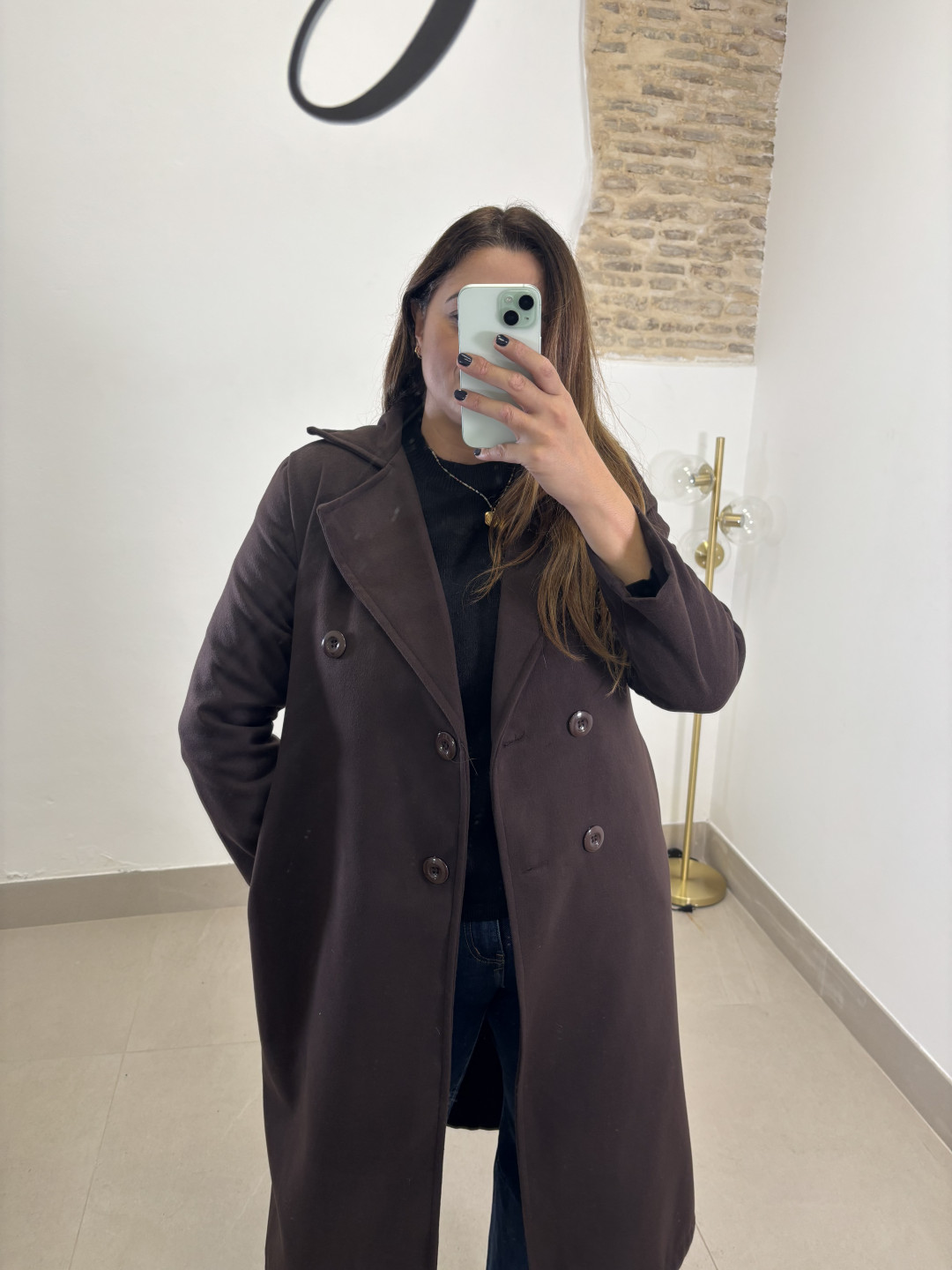 Abrigo paño botones marron