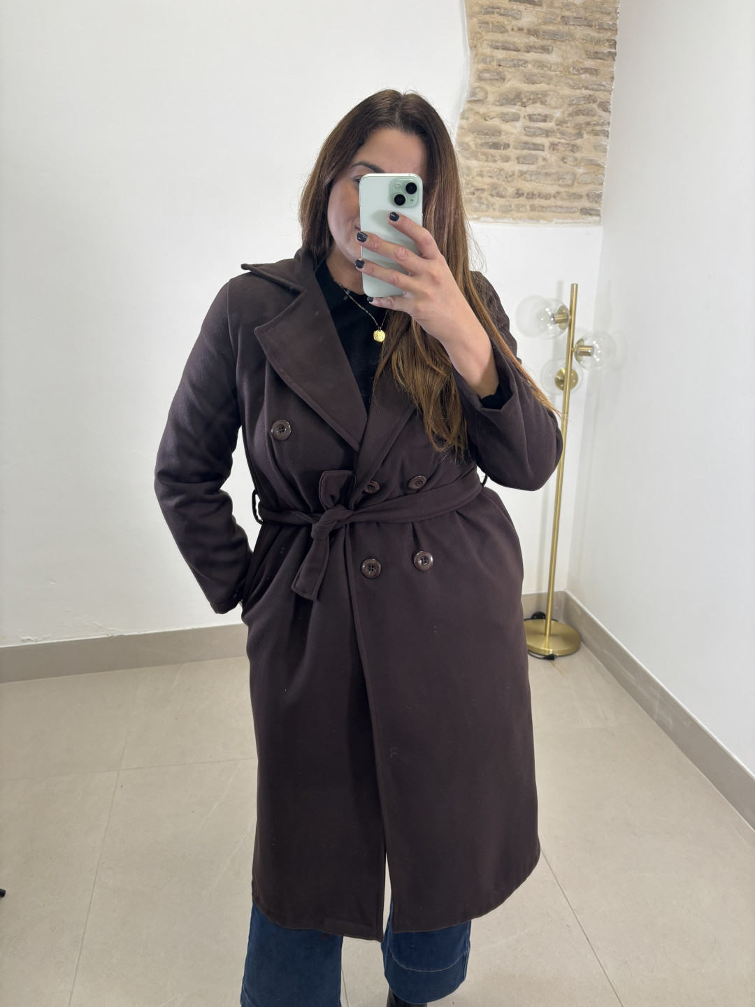 Abrigo paño botones marron