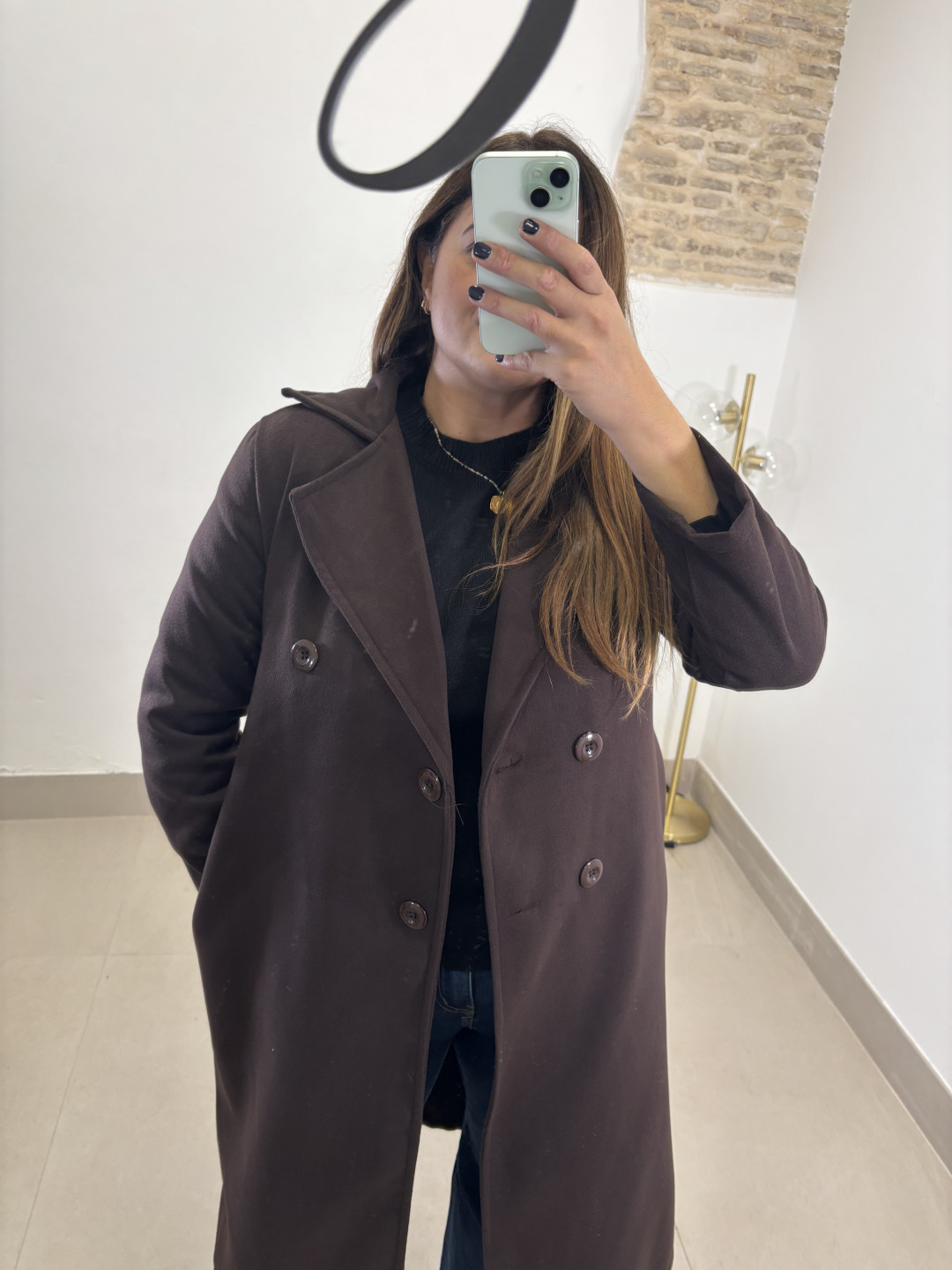 Abrigo paño botones marron