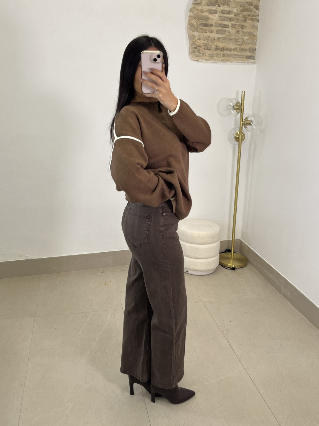 pantalon vaquero cierre viral marron