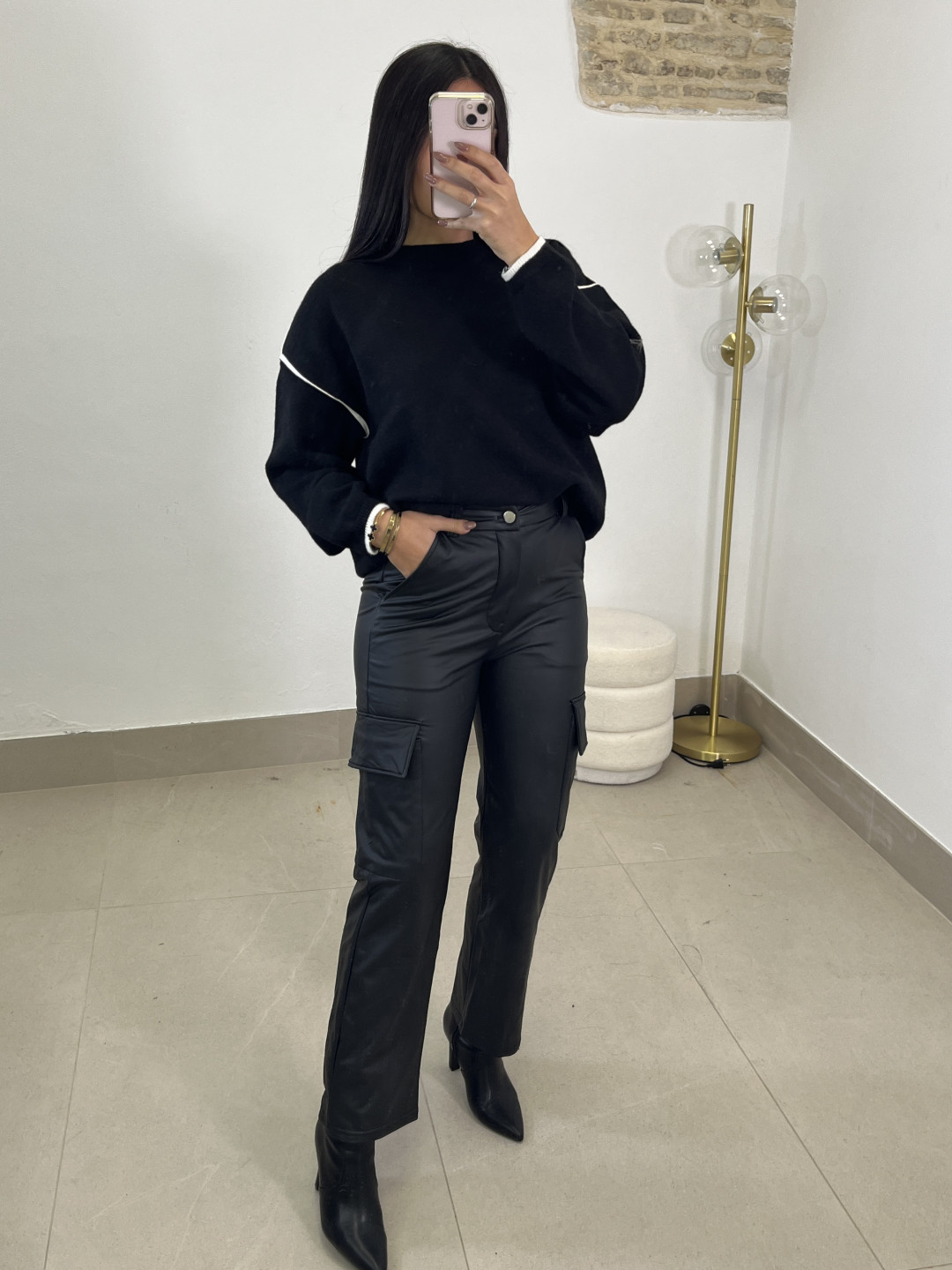 Pantalon  encerado cargo negro