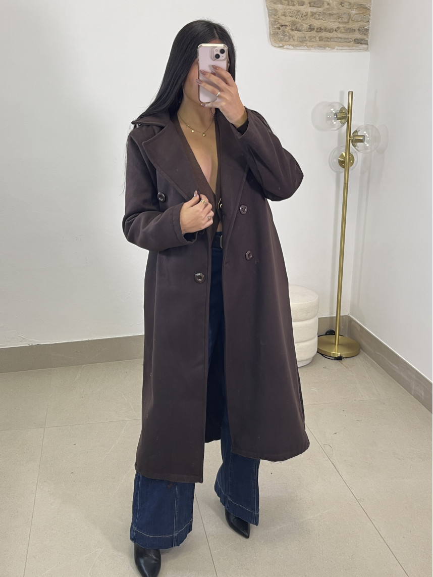 Abrigo paño botones marron