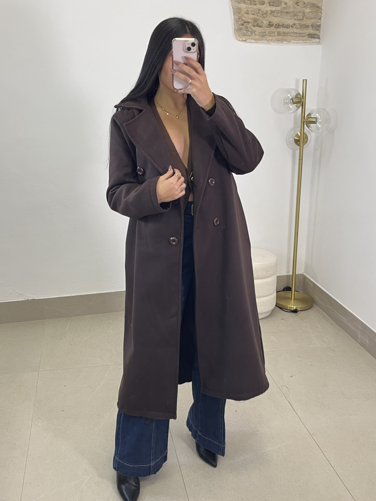 Abrigo paño botones marron