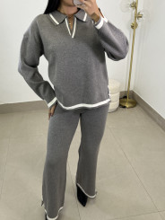 conjunto cuello polo punto gris