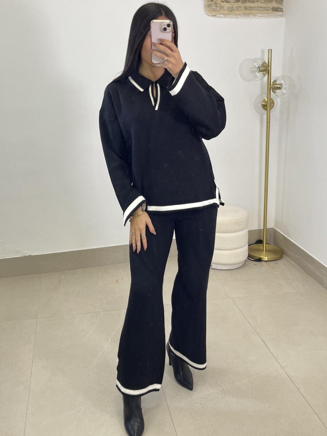 conjunto cuello polo punto negro