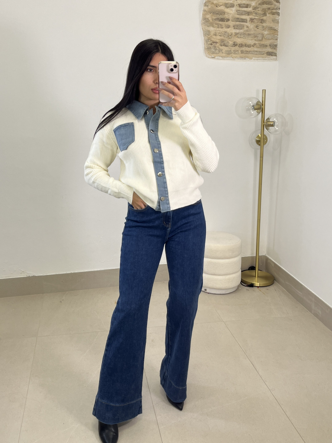 Rebeca combinada vaquera blanca