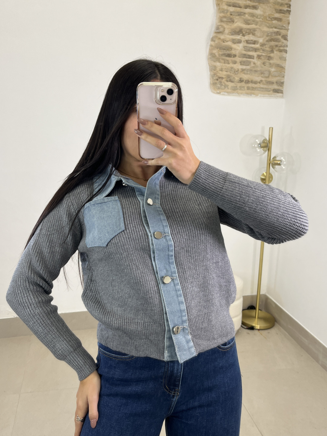 Rebeca combinada vaquera gris