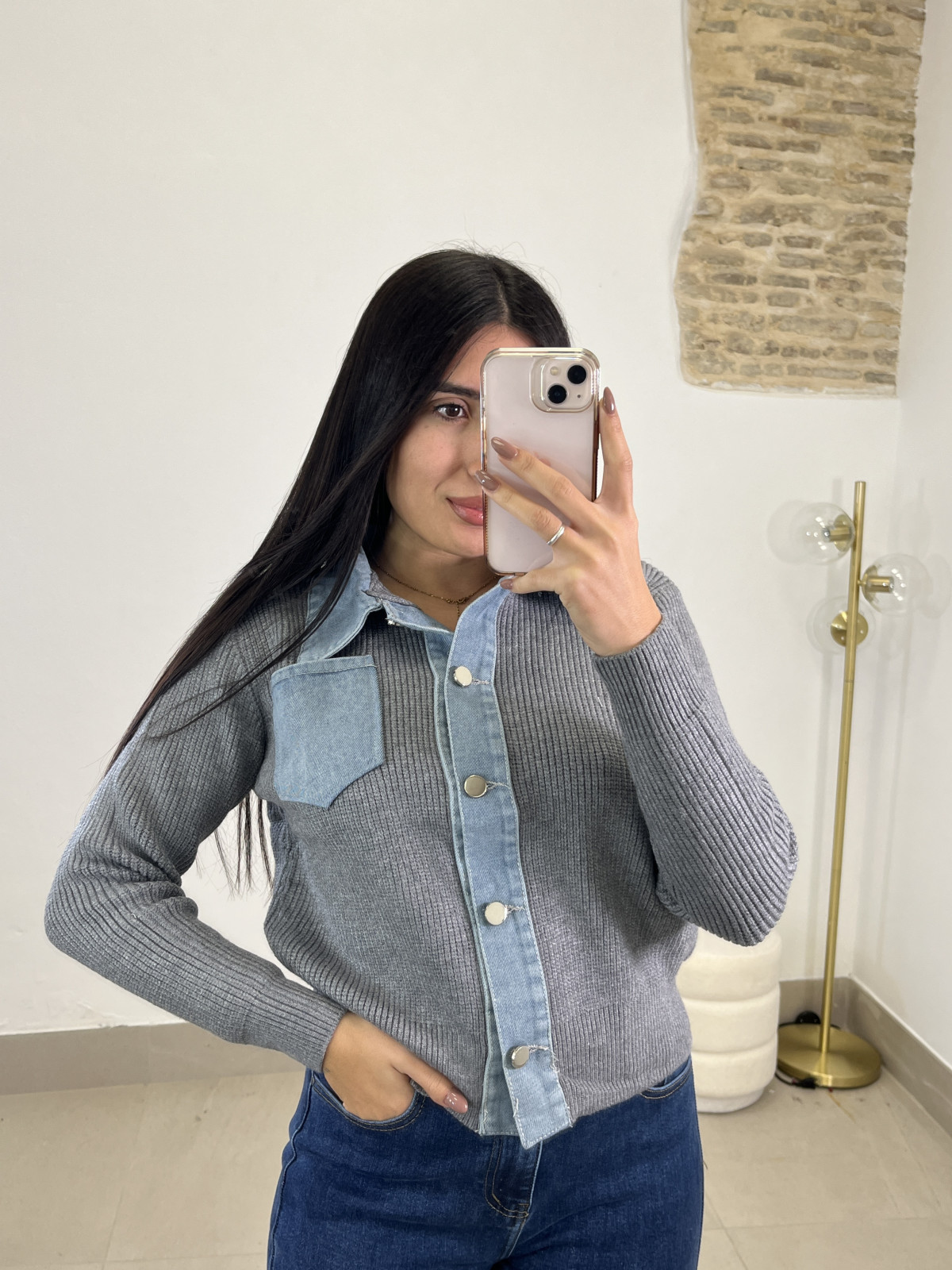 Rebeca combinada vaquera gris