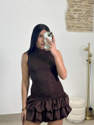 Vestido globo encaje marron