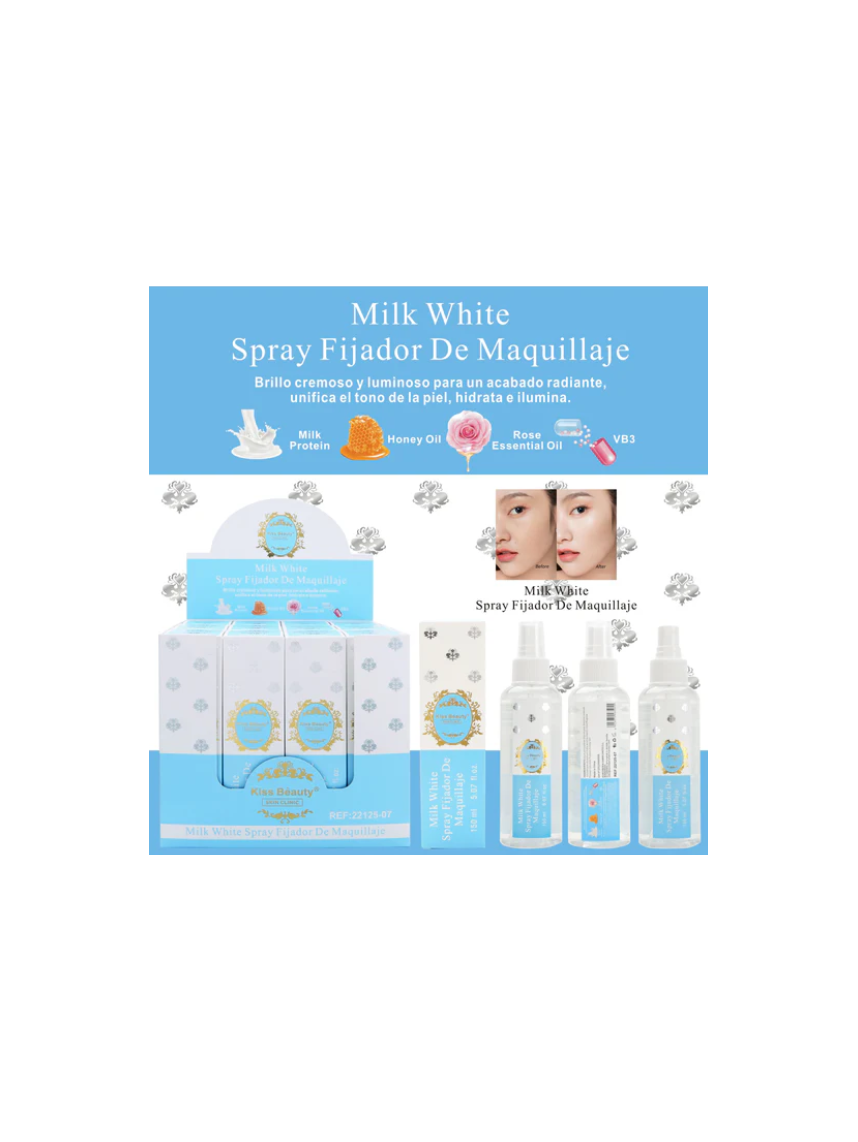 Spray Fijador de Maquillaje. Serie Milk White.