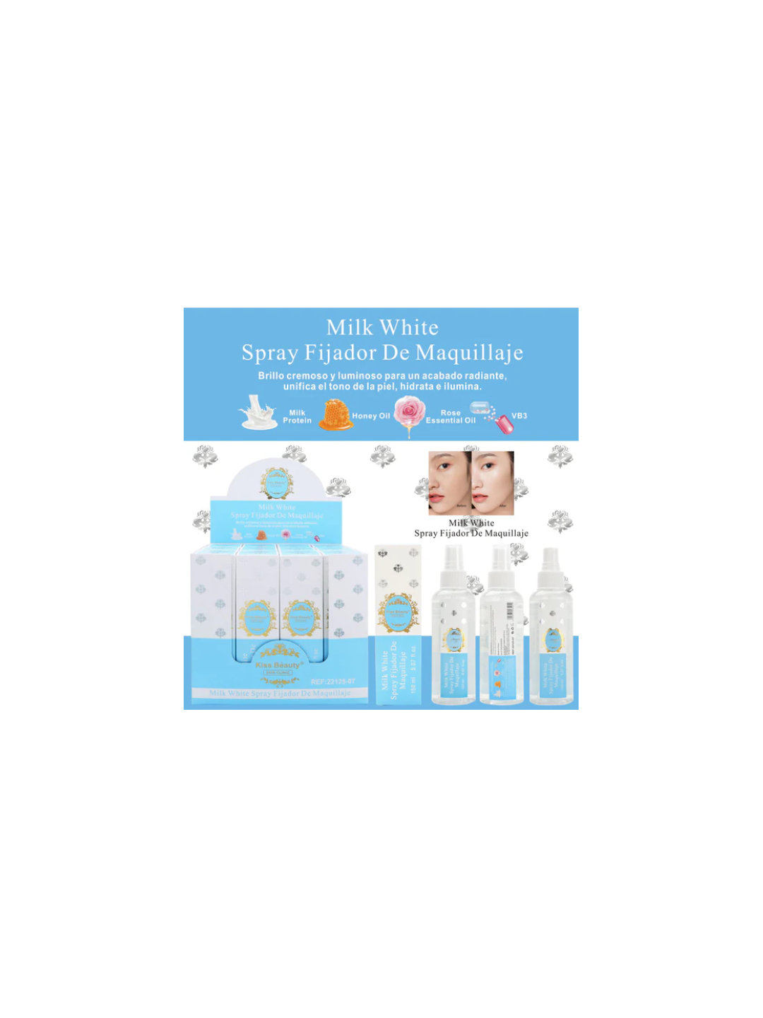 Spray Fijador de Maquillaje. Serie Milk White.