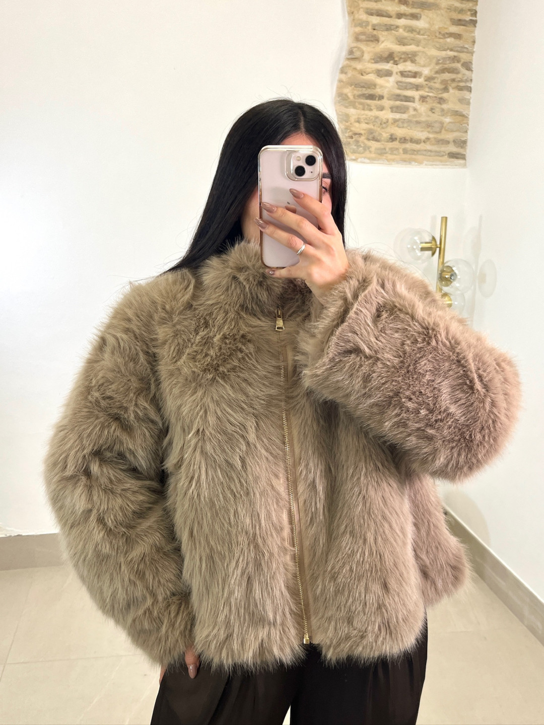 Abrigo corto cremallera pelos topo